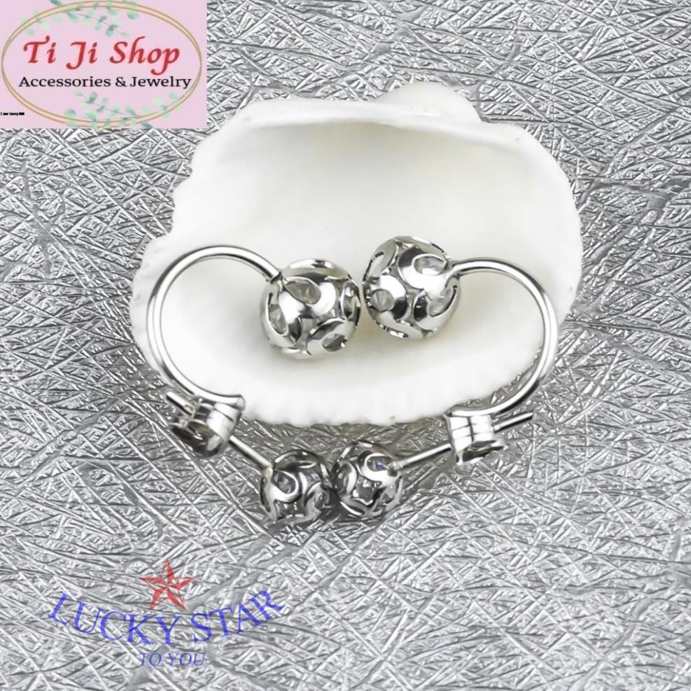 Bông tai 2 trái châu gắn xoàn sang trọng