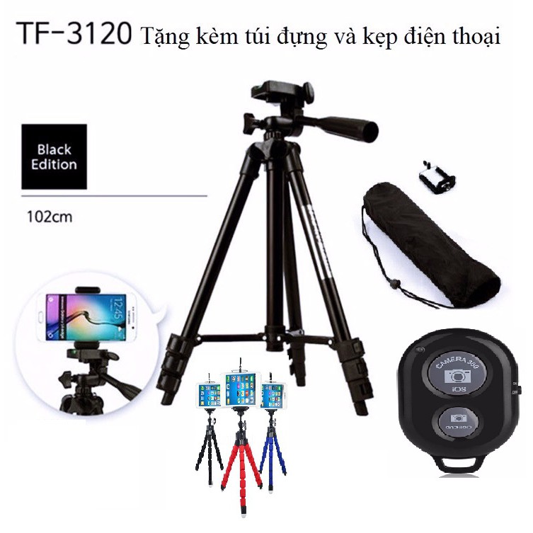 Bộ 1 Tripod 3120 kèm 1 Kẹp điện thoại và 1 Remote (Tặng kèm Giá Đỡ Bạch Tuộc Đa Năng)