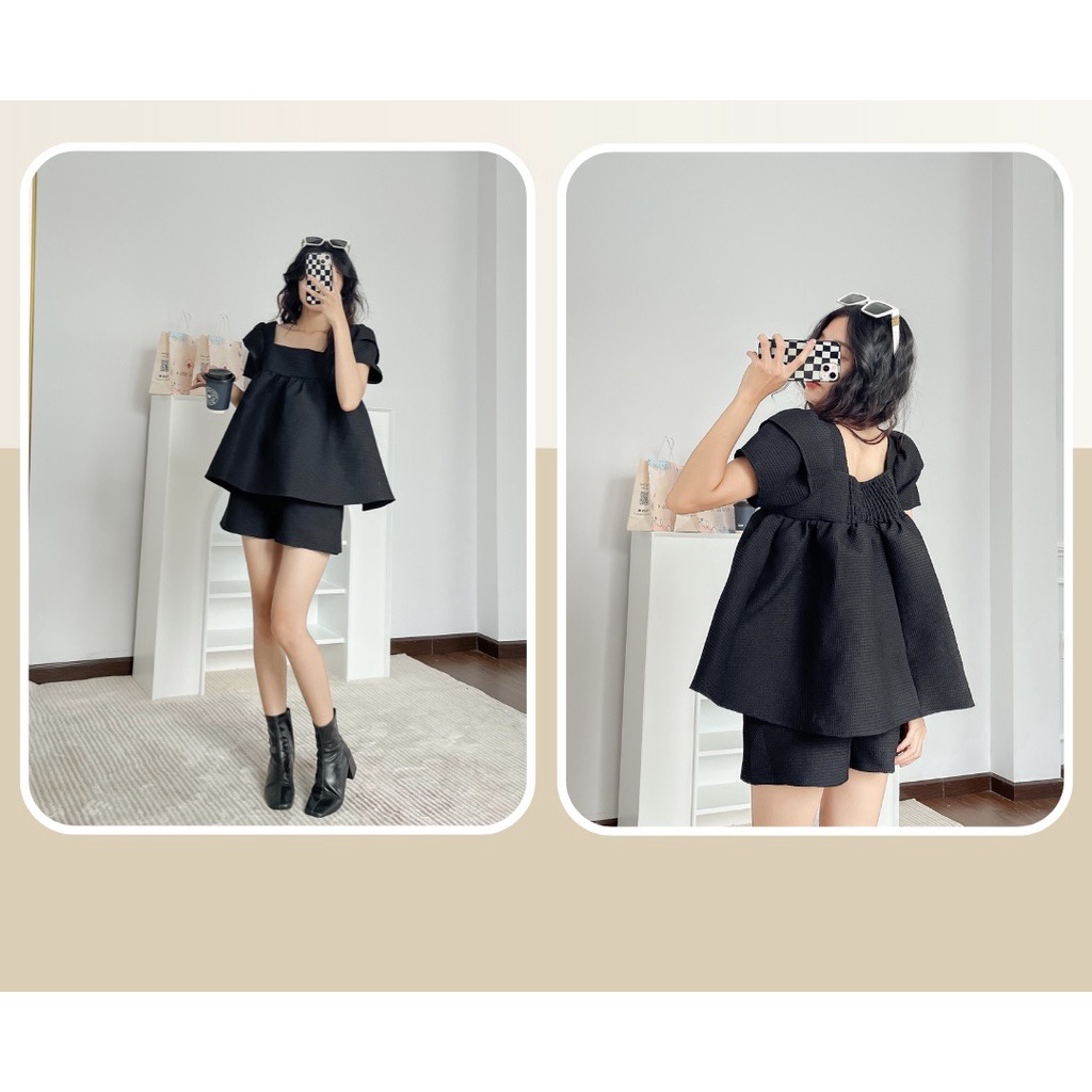 SET ĐỒ XINE SET gồm quần short và Áo babydoll xoè tay bồng thiết kế siêu xinh style ullzang hàn quốc mặc hẹn hò đi chơi