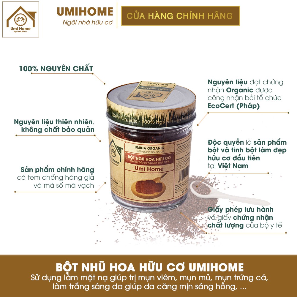 Bột Ngũ Hoa đắp mặt hữu cơ UMIHOME nguyên chất 135G