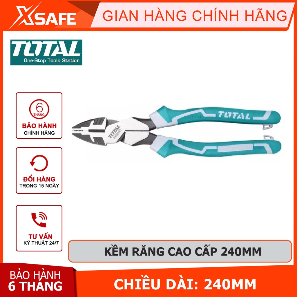 Kìm điện cao cấp TOTAL THT210906S | Chất liệu bằng thép CR-V, đen bóng, Kích thước 9.5&quot;/240mm, Trọng lượng 0.5kg, bấm