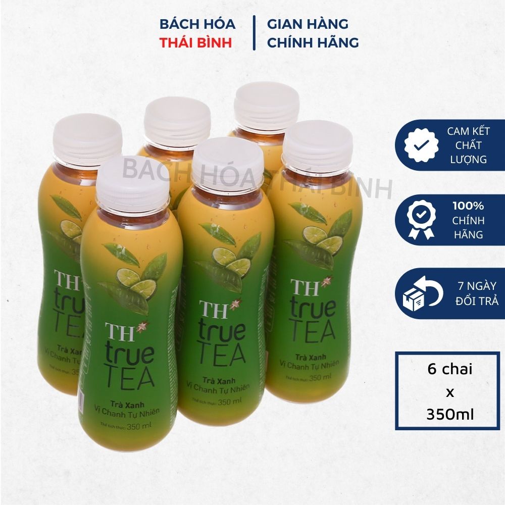 Lốc 6 chai trà xanh vị chanh tự nhiên TH TRUE TEA 350ml