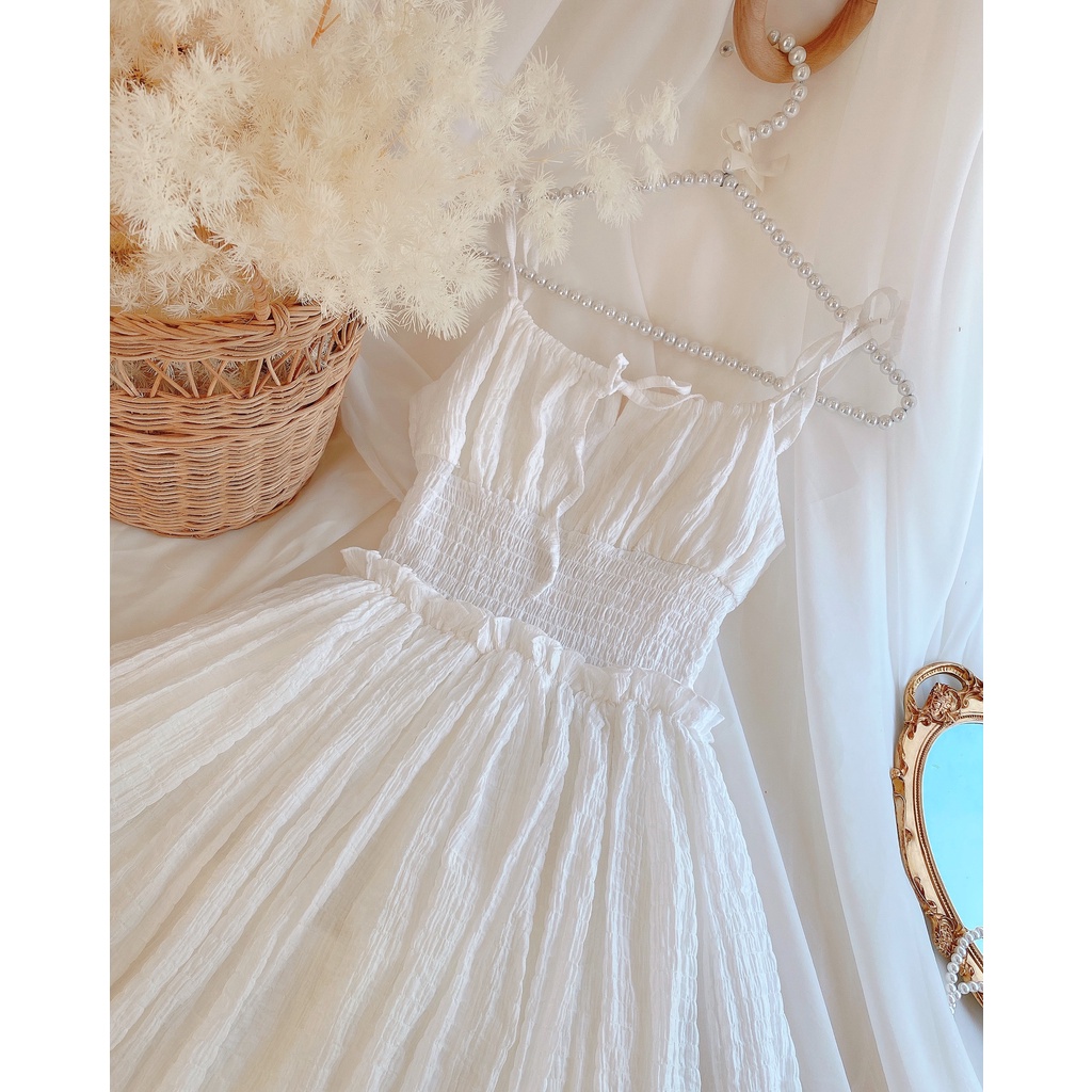 Đầm Maxi dáng xòe Nữ Đi Chơi Thiết Kế 2 Dây Nơ Bên Vai Xinh Xắn