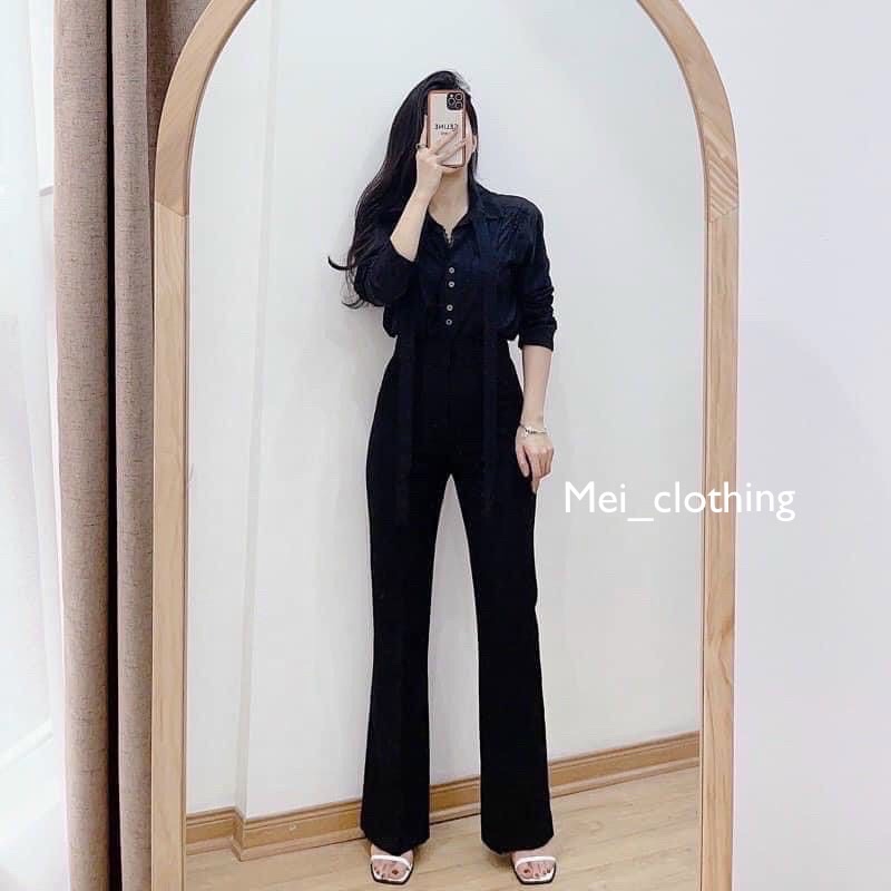 [Ảnh thật/video] Quần tây 2 cúc ống loe dày dặn màu đen
