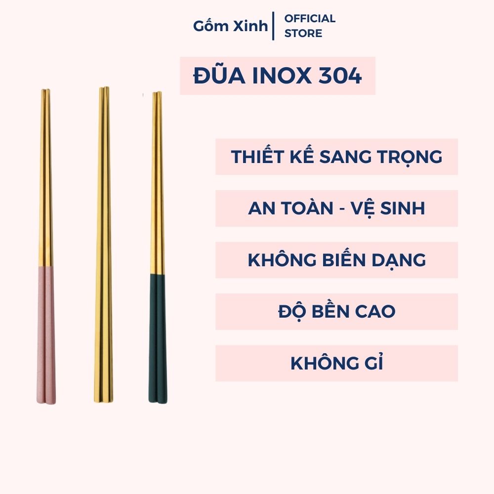 Đũa inox 304 cao cấp Bộ 6 đôi đũa ăn dùng cho cá nhân,cơm văn phòng, gia đình