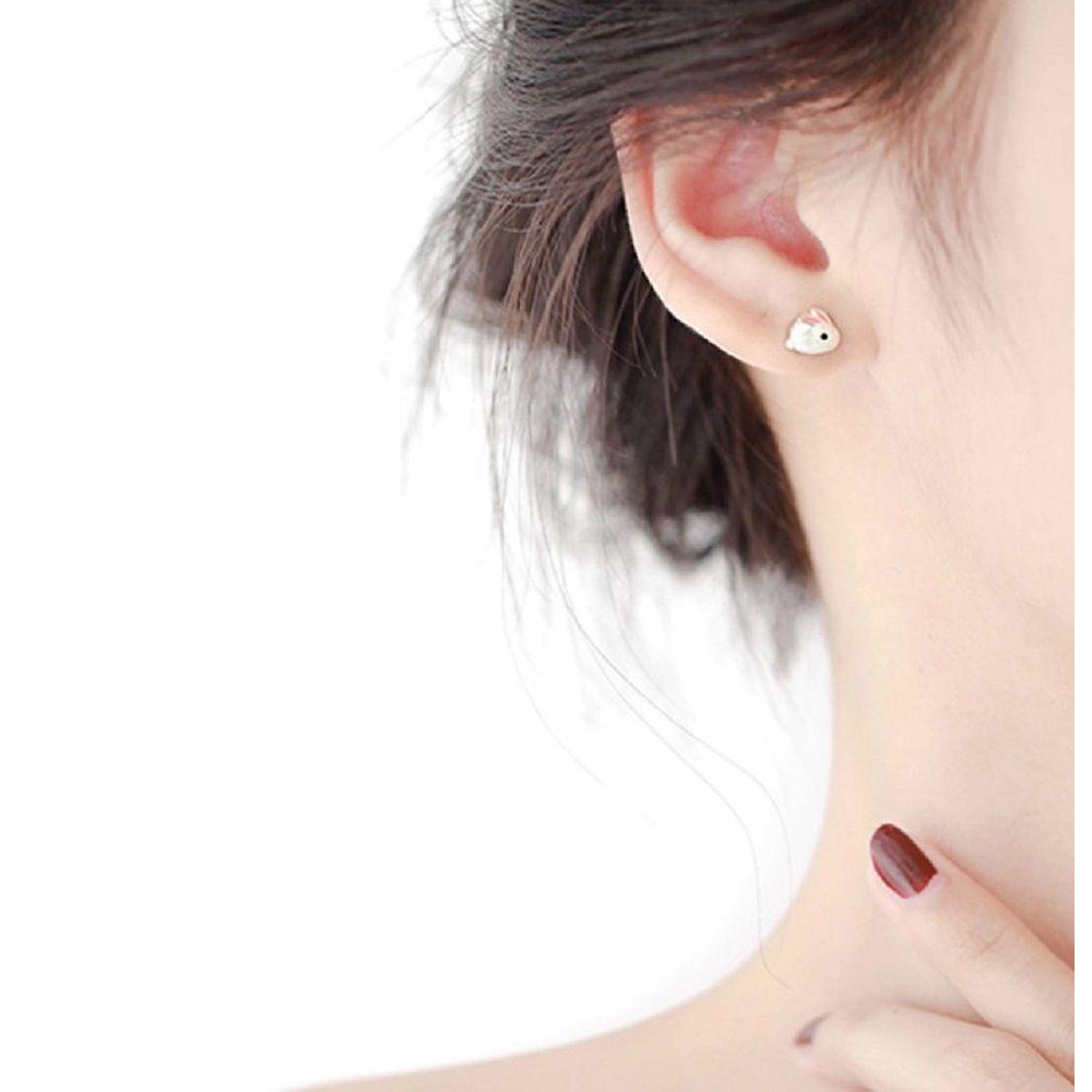 1 Đôi Bông Tai Hình Thỏ Đáng Yêu|Kim Xỏ Lỗ Kiểu Dáng Dễ Thương Xinh Xắn