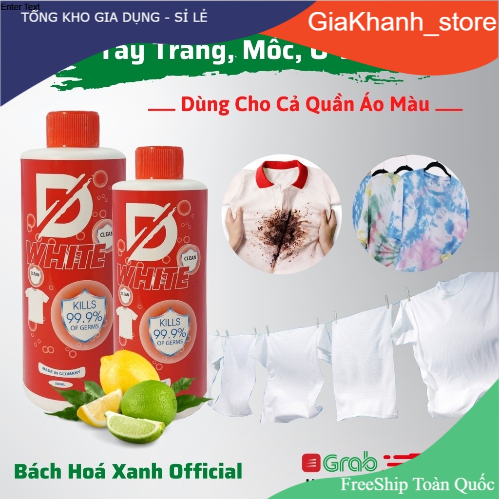 Tẩy trắng quần áo D White, Tẩy mốc quần áo, ố vàng, không phai màu vải