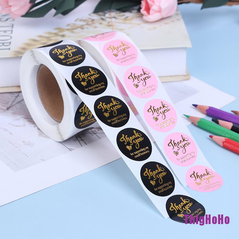 Set 500 nhãn dán in chữ Thank You màu hồng/đen dùng để trang trí tiệc cưới