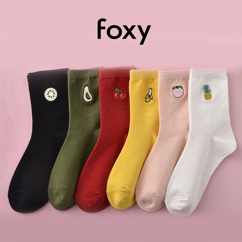 Tất Vớ Nữ Cổ Cao Tất Dài Nữ Hoa Quả Nhiều Màu Phong Cách Nhật Bản Foxy - FOS018