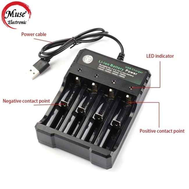 Cục Sạc Pin Lithium Hai Màu Hai Cổng Usb 4 Rãnh Cho Pin 18650