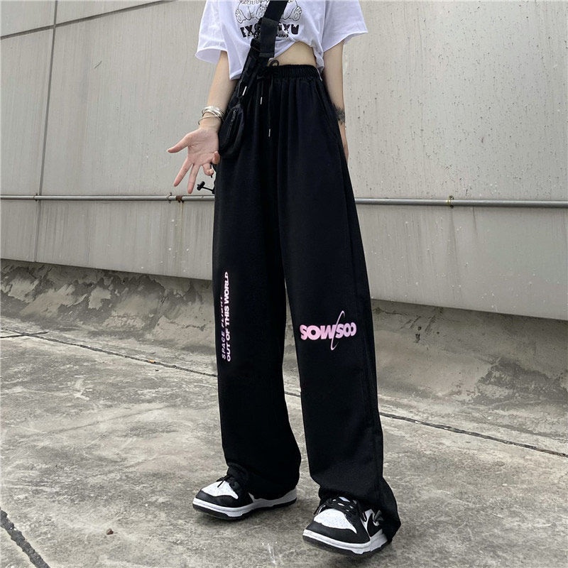 Jiashucheng Quần Thể Thao Lưng Cao Ống Rộng Thời Trang Hàn Quốc Dành Cho Nữ