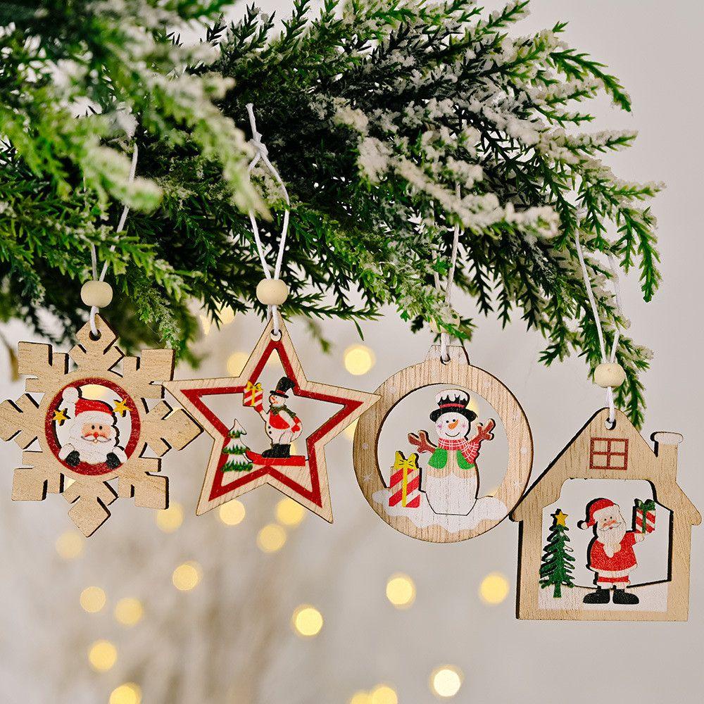 Bộ 12 Phụ Kiện Trang Trí Cây Thông Giáng Sinh Hình Ông Già Noel Và Bông Tuyết