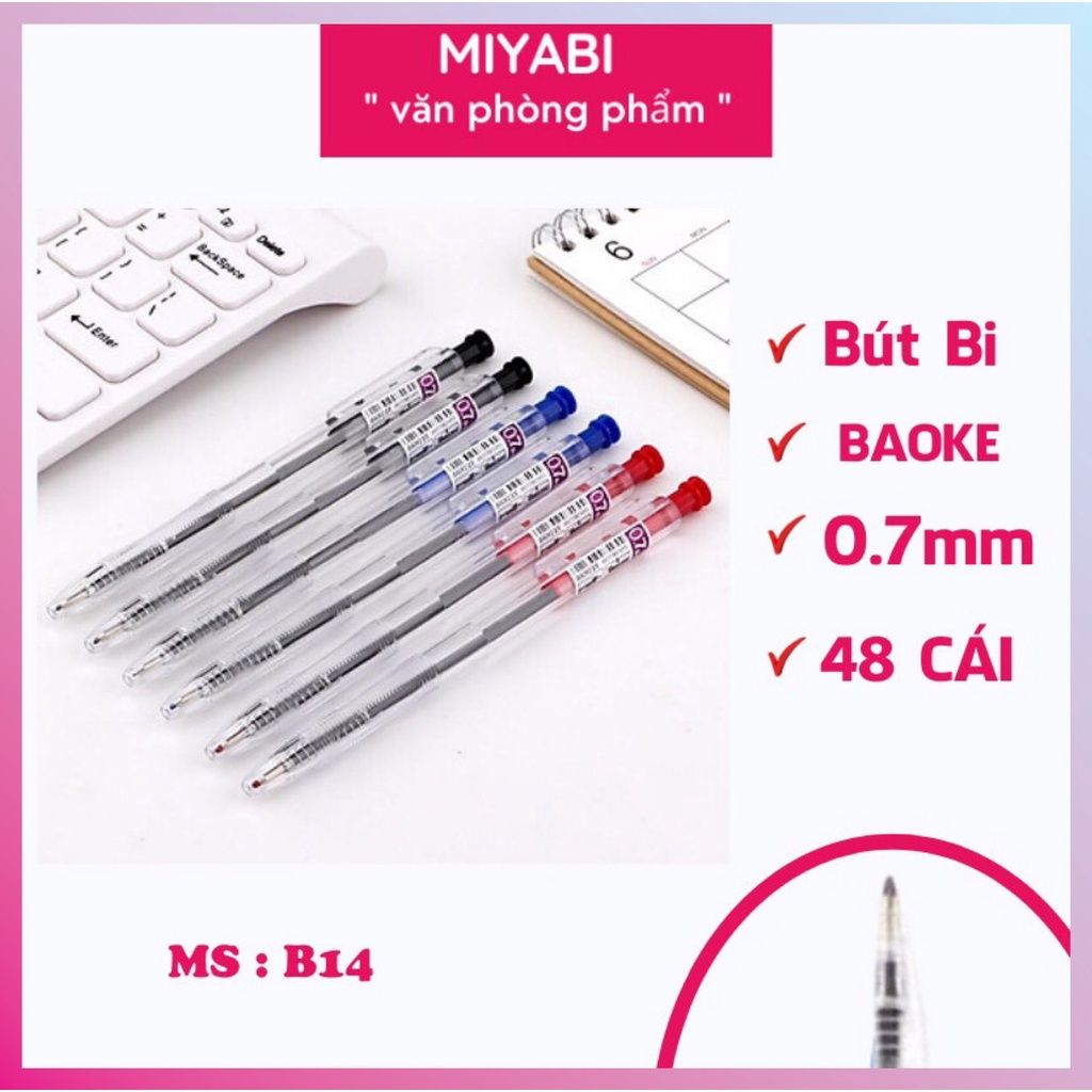 Bút bi xanh giá rẻ cao cấp BAOKE B14 hộp 48 cây  loại đầu bấm ngòi 0,7mm cute dành cho học sinh - văn phòng - sinh viên