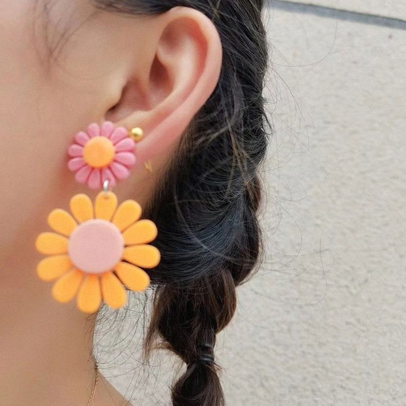 Bông Tai Acrylic Hình Hoa Cúc Trắng / Đen / Cam / Hồng KING 70s 80s Thời Trang 90s