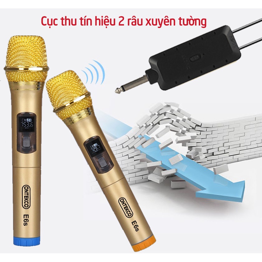 [Mã ELHACE giảm 4% đơn 300K] Bộ Micro đôi Không dây ONTEKCO E6/ E6s cao cấp KARAOKE - Bảo hành 12 Tháng