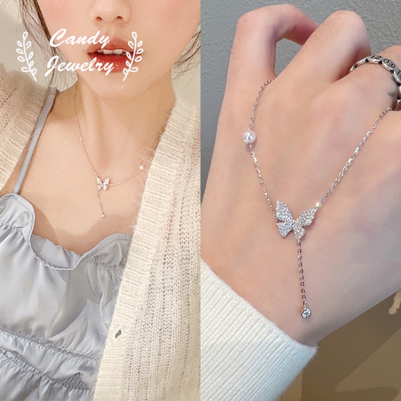 Vòng cổ Manyue mặt bướm phối tua rua đính đá thời trang Hàn Quốc
