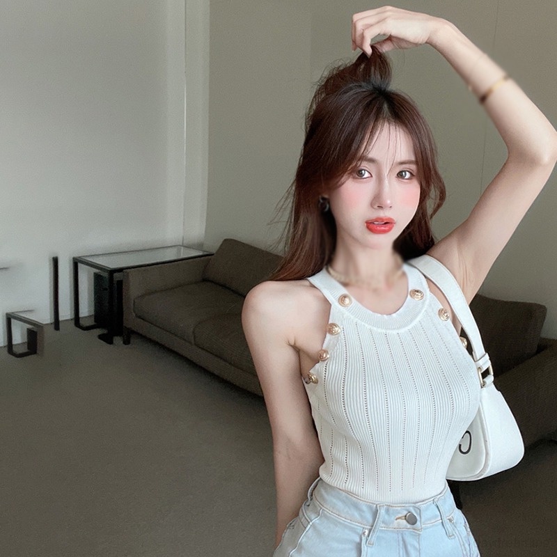 Áo Hai Dây Dệt Kim Màu Sắc Đơn Giản Cho Nữ