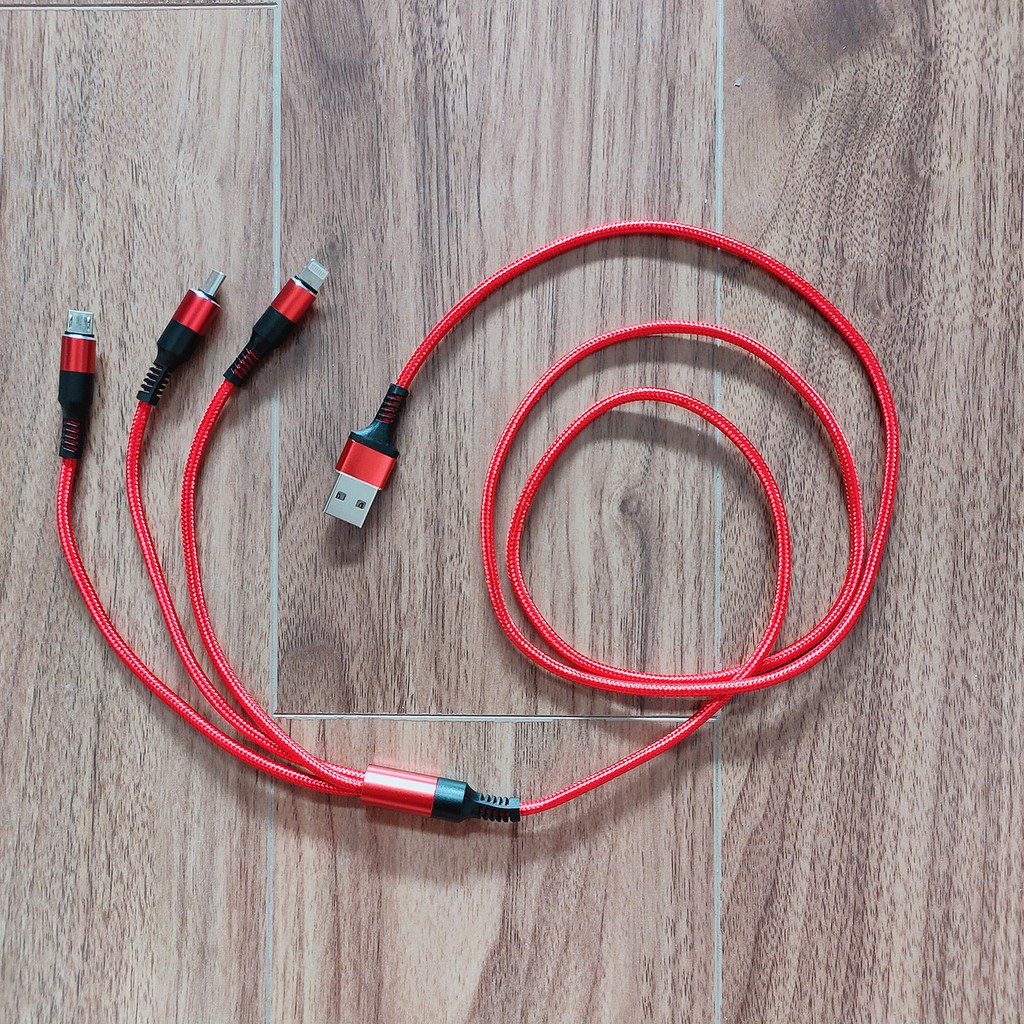 Cáp Sạc 3 Đầu, 3 IN 1 Sạc Nhanh Gấp Đôi Dây Sạc Thường Dây Cao Cấp Siêu Bền