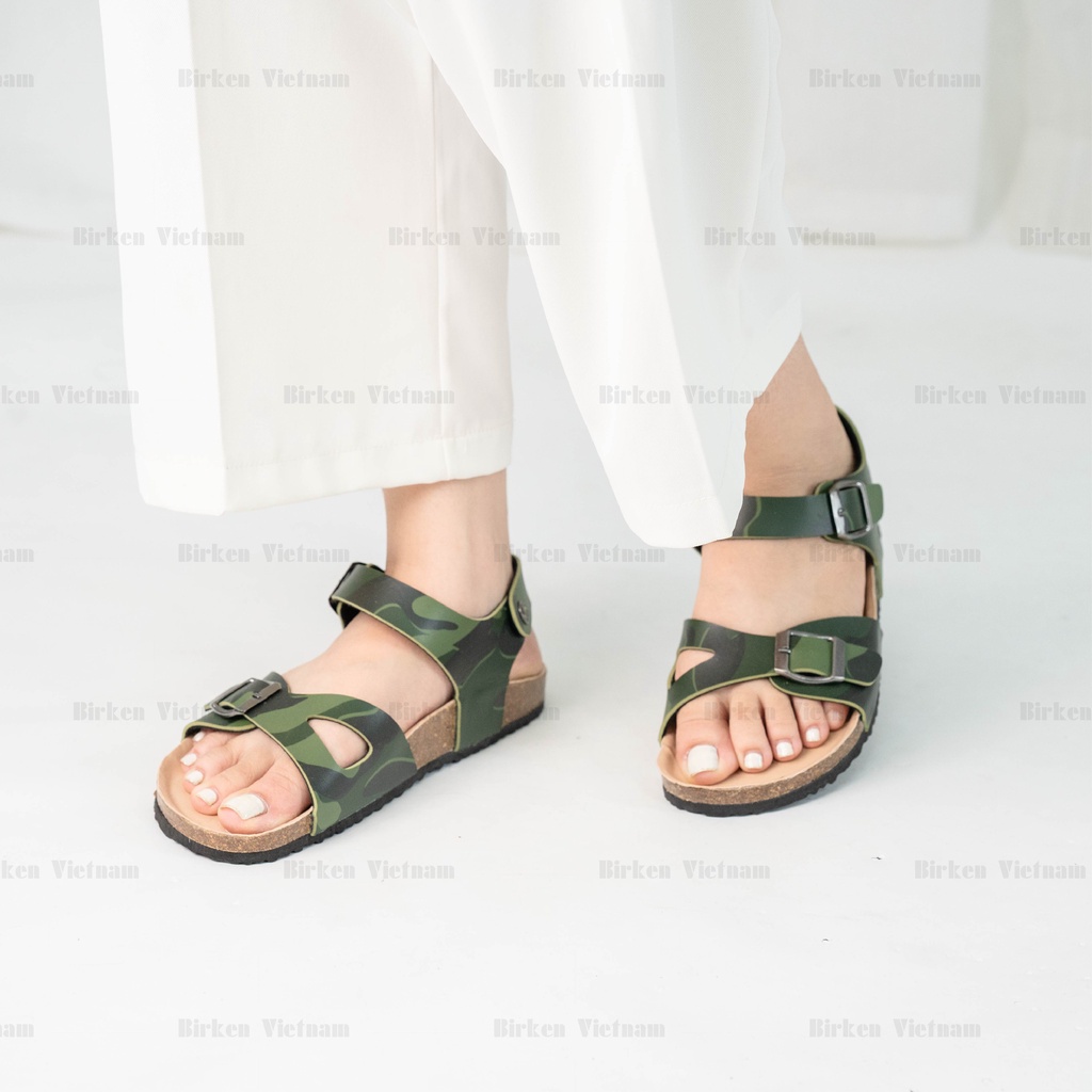 [ New Style ] Mã R23 Sandal ĐẾ TRẤU Da PU Camo Rằn Ri Quai Ngang Cách Điệu Unisex Birken Vietnam Bioline