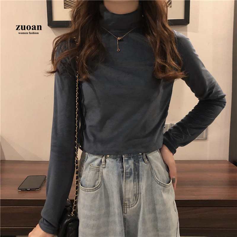 SUXI Áo nhung cổ cao nhiều màu tùy chọn thời trang cho bạn gái