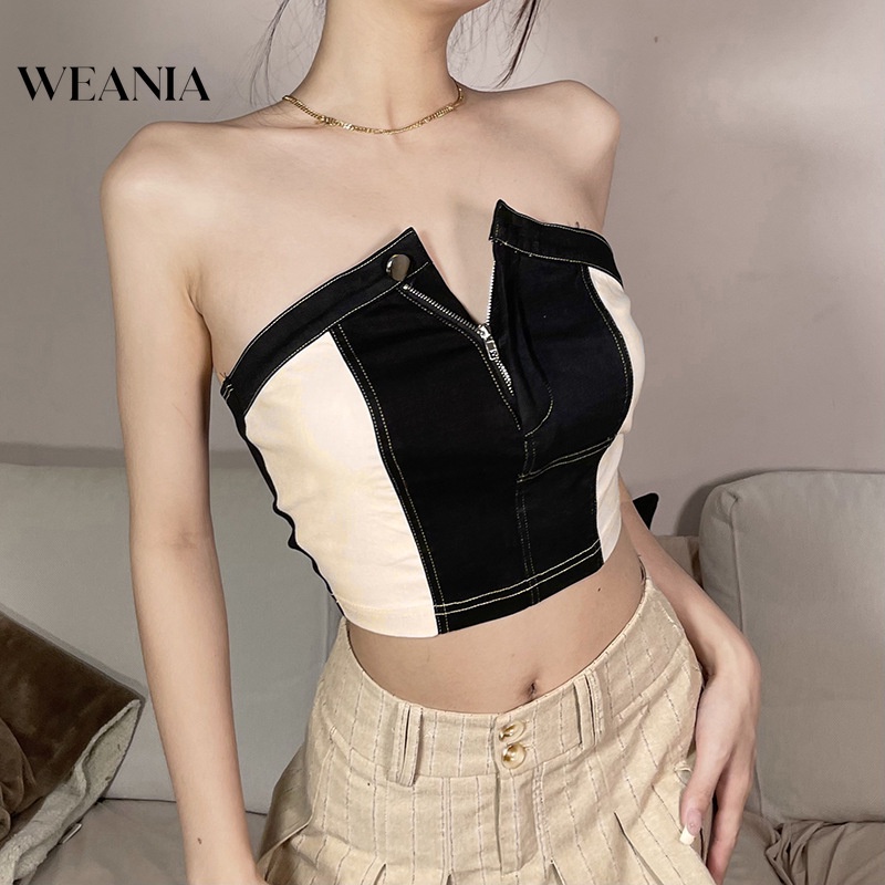 Áo ống WEANIA phối khóa kéo thời trang dành cho nữ