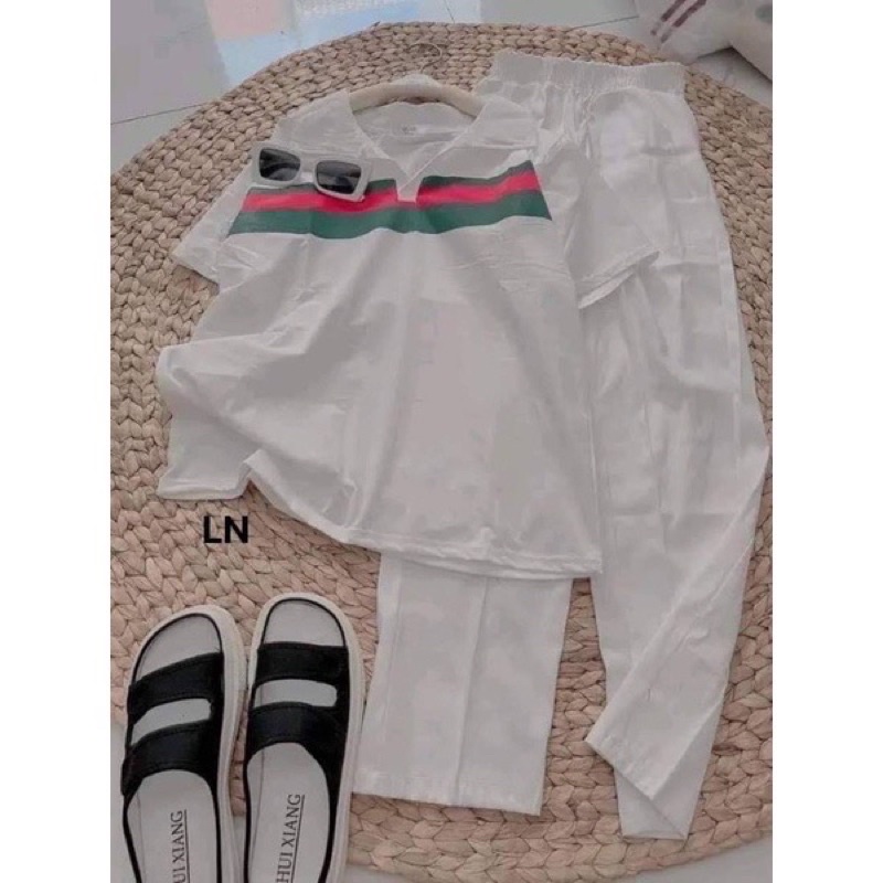 Sét áo polo vạch xanh đỏ + quần Kaki xuông