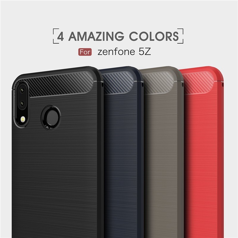 Ốp điện thoại  Asus Zenfone TPU silicone mềm họa tiết sợi carbon cho 5Z ZS620KL 6.2"