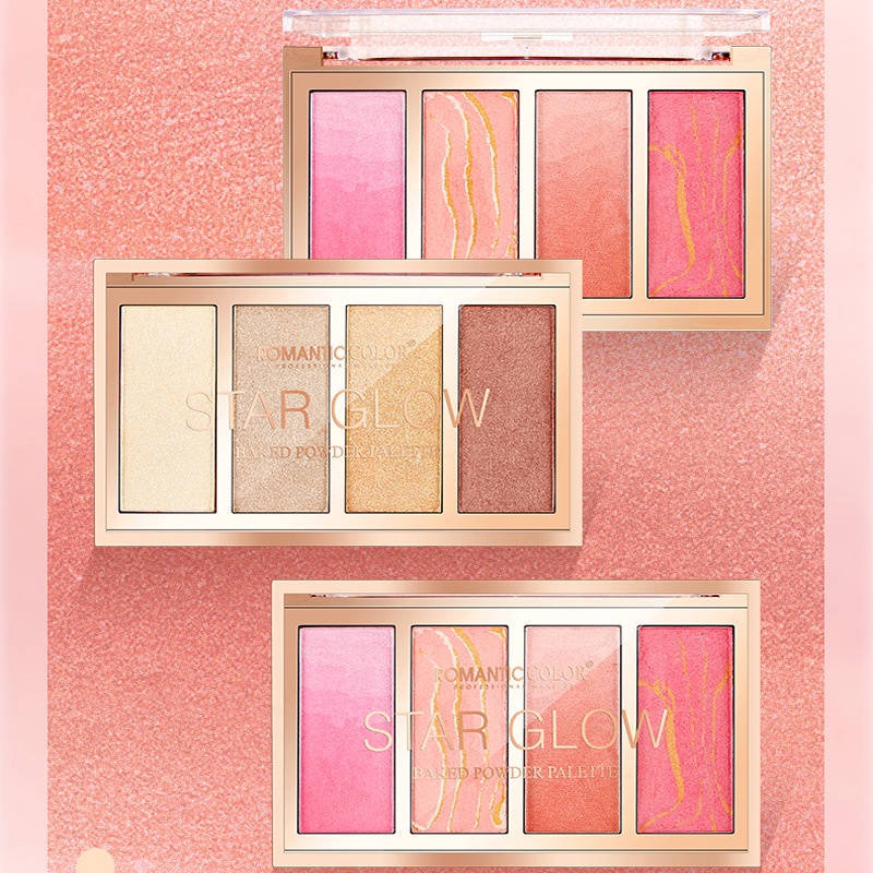 R romantic color four-color baked blush pressed powder rouge beauty makeup