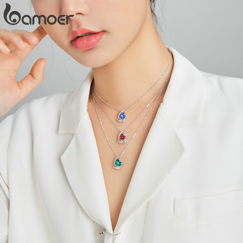 Vòng cổ BAMOER BSN218 BạC 925 đính đá bạch kim thời trang cho nữ