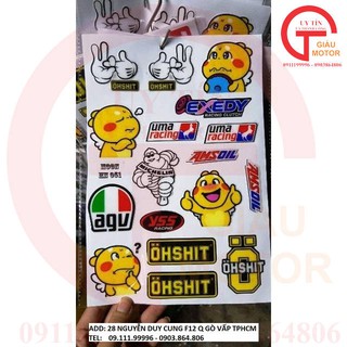 TẤM TEM DÁN XE MÁY HÌNH CHÚ KHỦNG LONG VÀ LOGO CÁC NHÃN HIỆU PHỤ TÙNG XE MÁY BẮNG NHỰA DẺO.