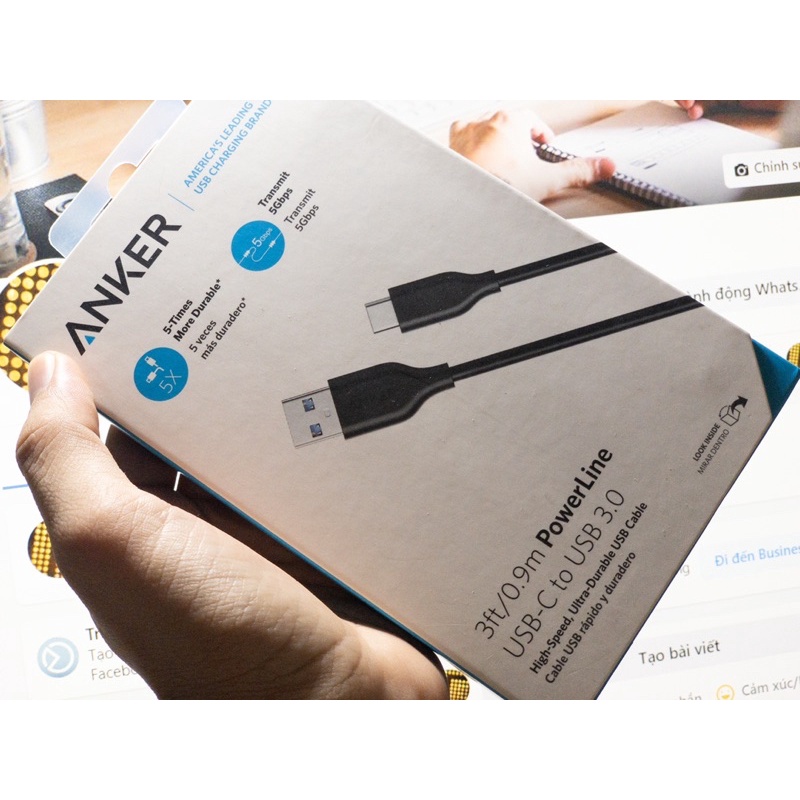 Cáp Anker PowerLine USB 3.0 ra USB-C - Dài 0.9m - A8163
