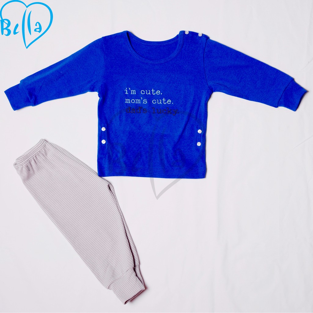Bộ quần áo Bella thu đông bé trai (Quần kẻ ghi, áo xanh cốm)