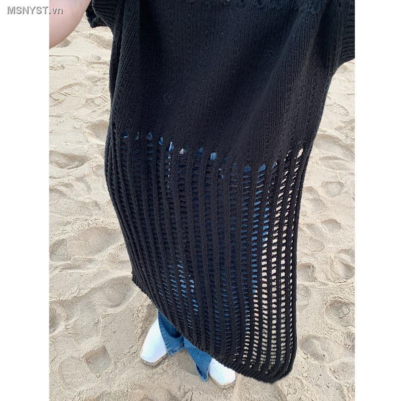 Đầm Dệt Kim Sát Nách Màu Trơn Thiết Kế Đục Lỗ Phong Cách Hàn Quốc Cho Nữ