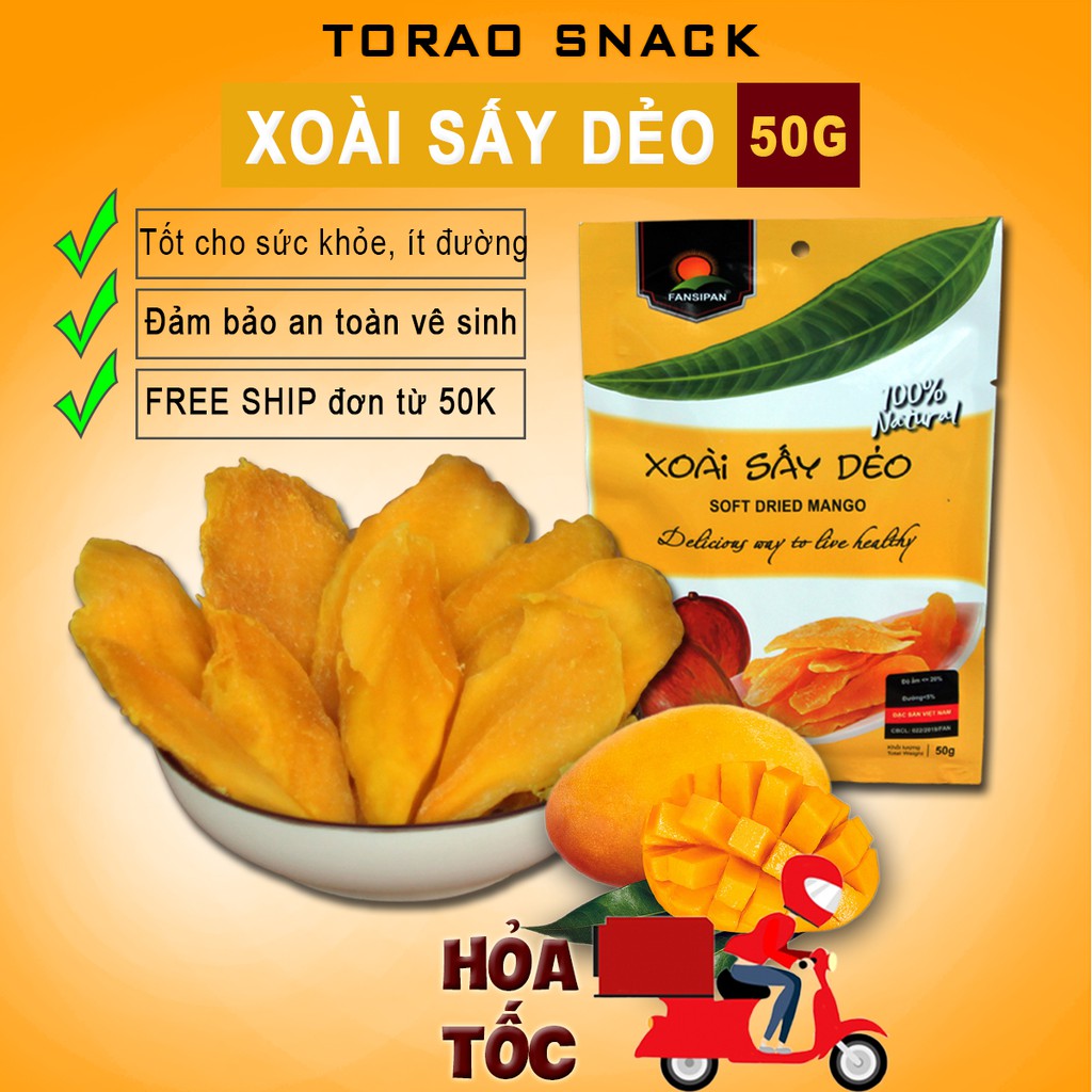 Xoài sấy dẻo ❤️FREESHIP❤️ gói 50gram NGỌT NGỌT CHUA CHUA rất bon miệng, Fansipan - ăn vặt ngon