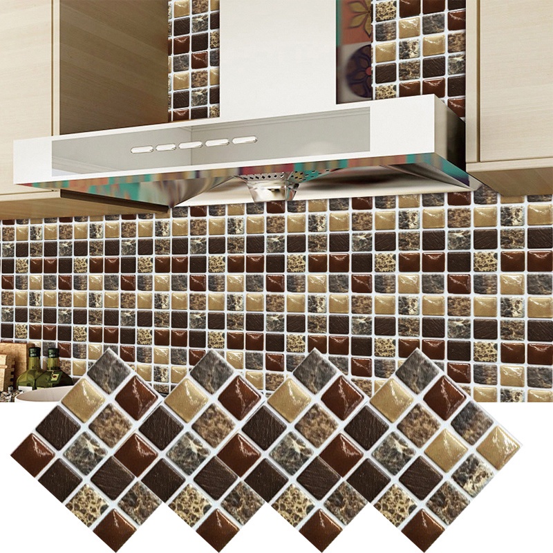Bộ 10 Miếng Dán Tường 10x10cm Chống Thấm Nước Trang Trí Nhà Bếp Họa Tiết Vân Đá Pha Lê