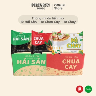 Thùng mì gói COLOR MAN 30 gói mix 3 loại 10 gói Hải Sản - 10 gói Chua Cay - 10 gói mì Chay