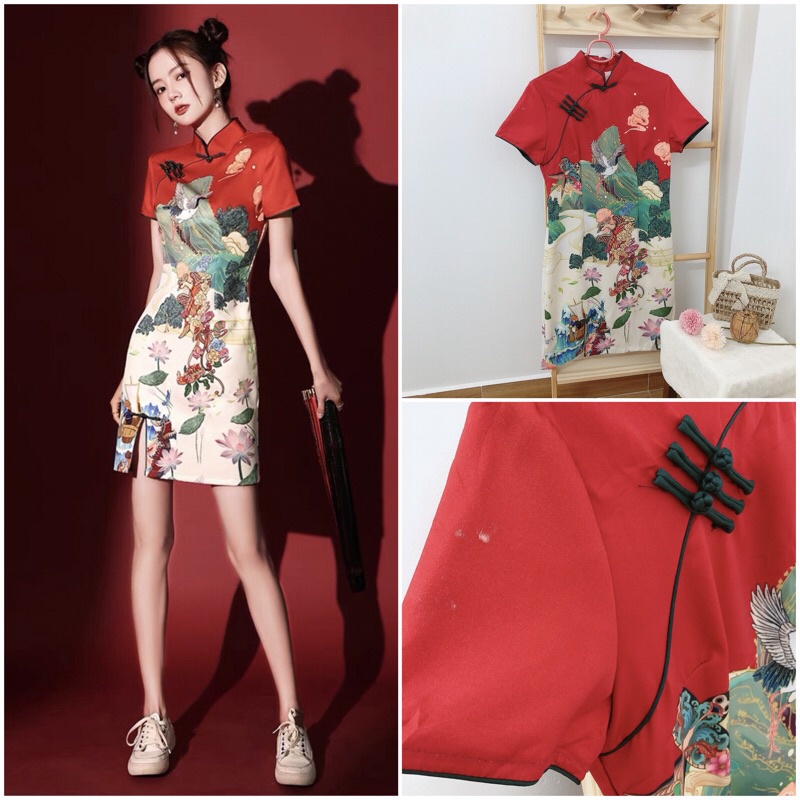 Sườn xám hạc sơn thuỷ siêu đỉnh