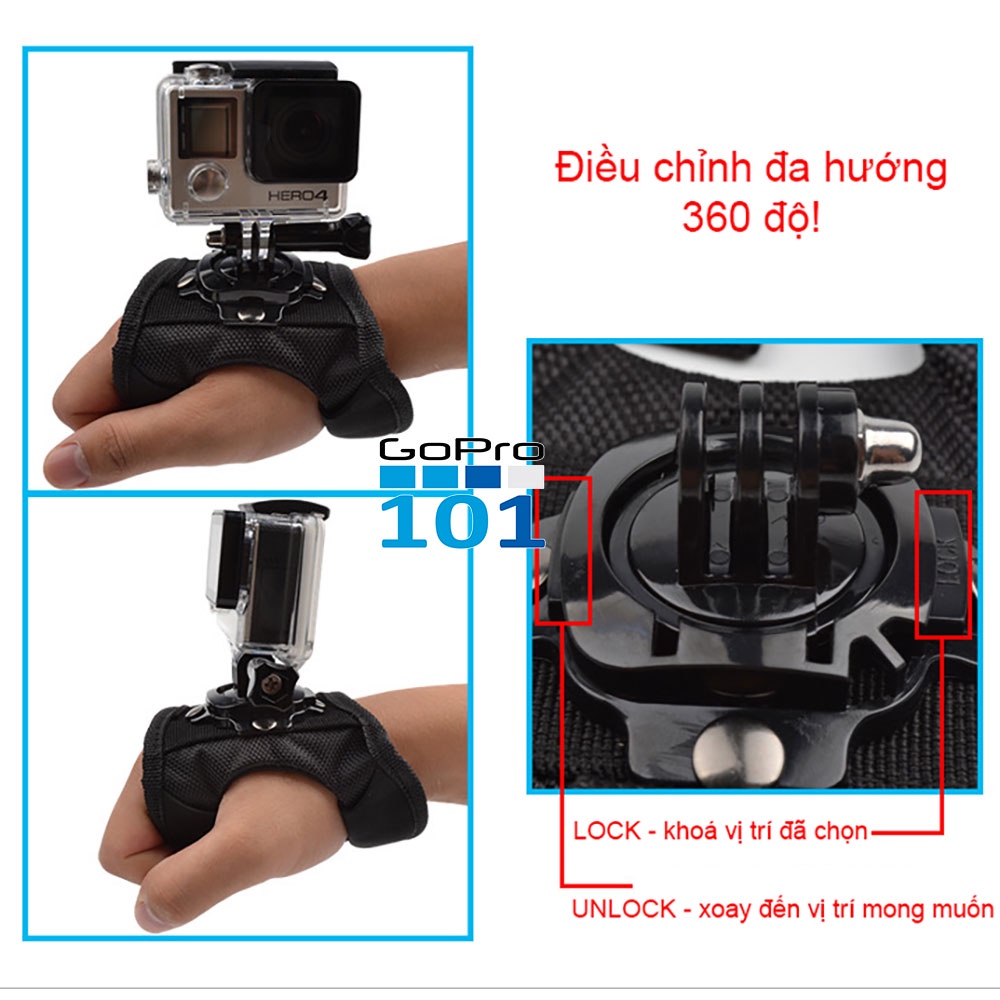 Dây đeo tay xỏ ngón xoay 360 độ cho action cam