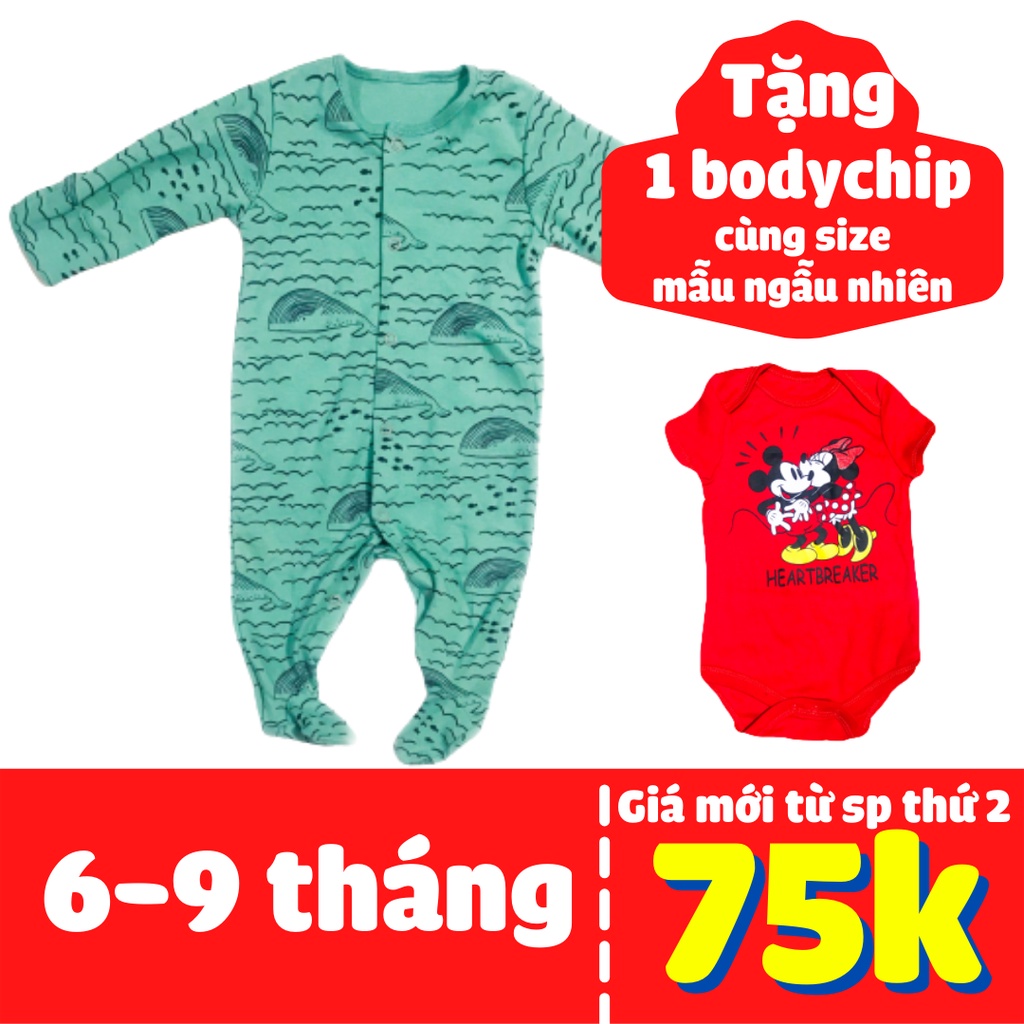 6-9 tháng - Bodysuit/body liền tất/sleep suit/đồ liền thân cho bé gái và bé trai vải cotton mềm mịn 