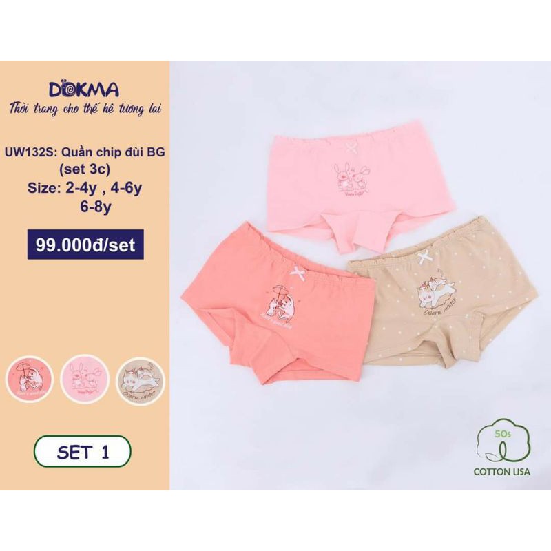 Set 3 quần chip bé gái DOKMA - Chip đùi bé gái made in Viet Nam