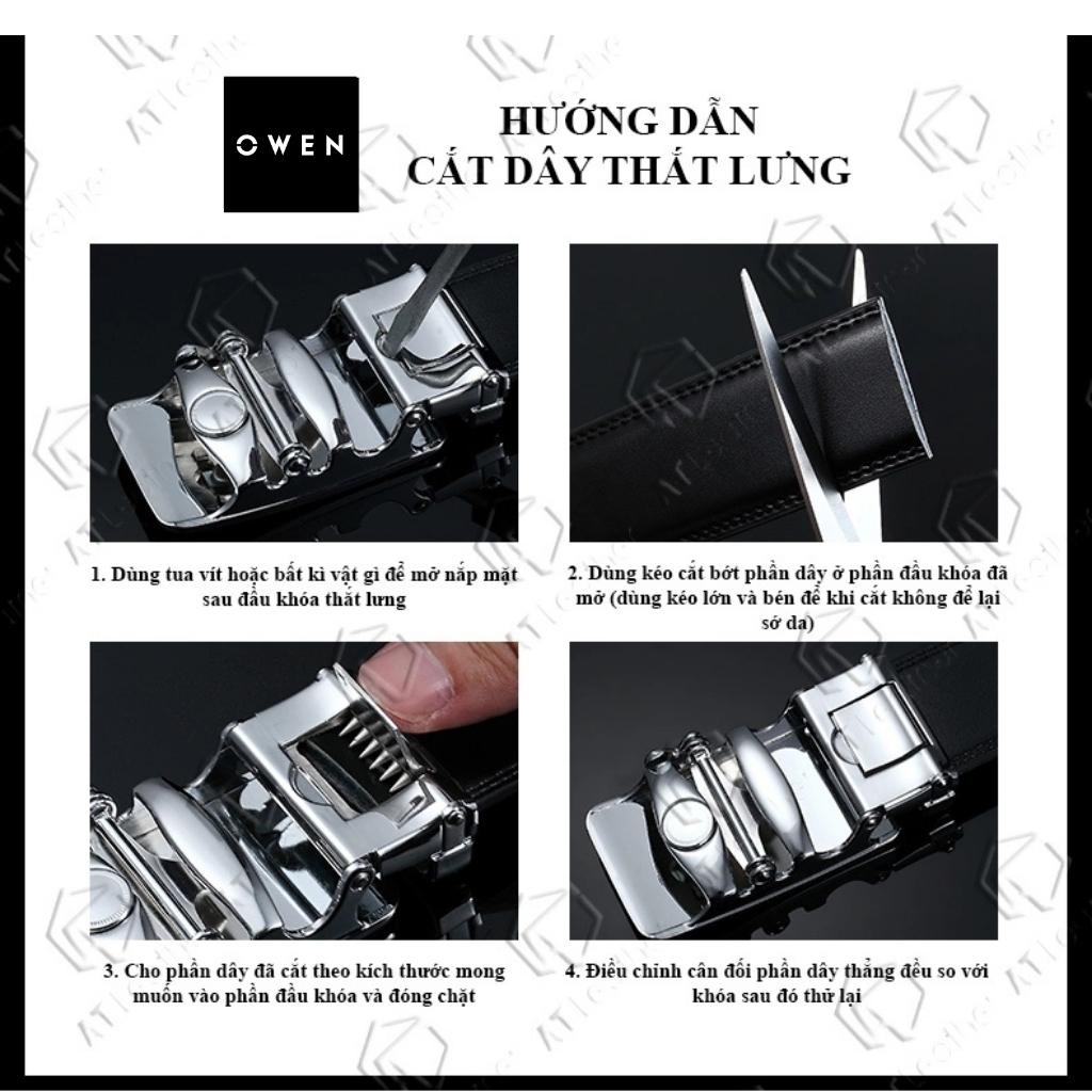 Thắt lưng da bò nam cao cấp OWEN BELT221354 Dây Da Màu Đen Nịt Nam Mặt hợp kim đúc nguyên khối khóa trượt tự động