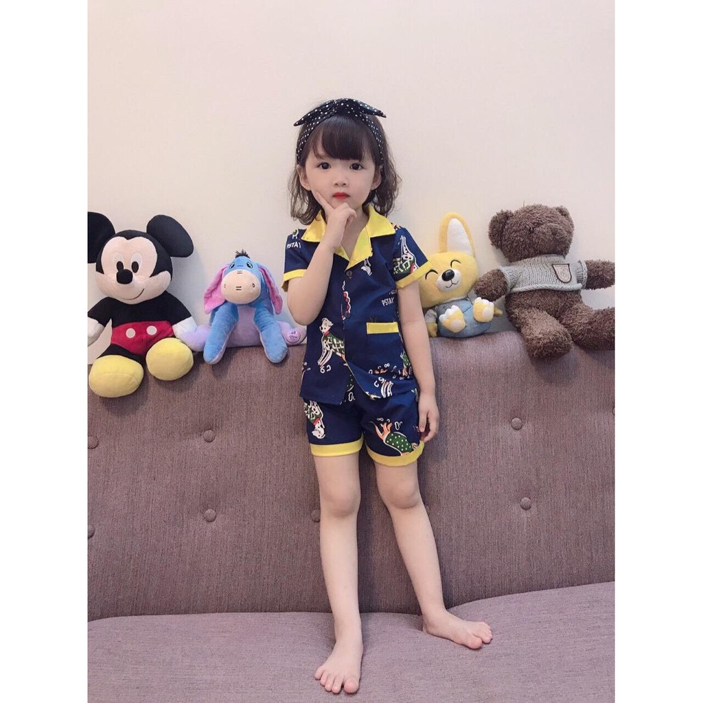 Bộ Pizama Cho Bé Gái Mùa Hè Chất Lụa Hàn Cao Cấp - Bộ Ngủ Bé Gái Từ 8-25kg
