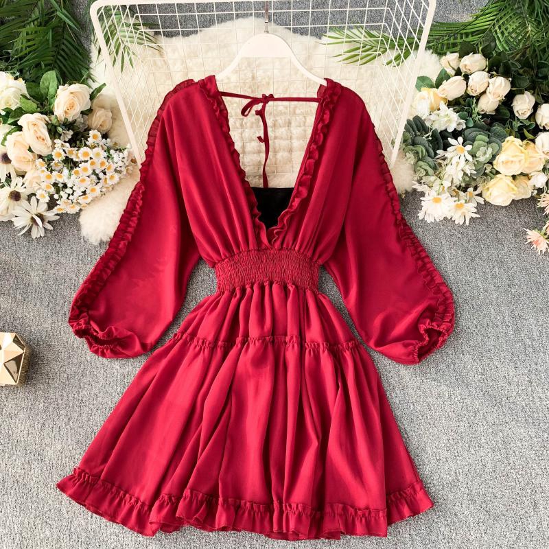 Đầm Dệt Kim Tay Dài Phồng Kiểu Retro Pháp Xinh Xắn Cho Nữ | BigBuy360 - bigbuy360.vn