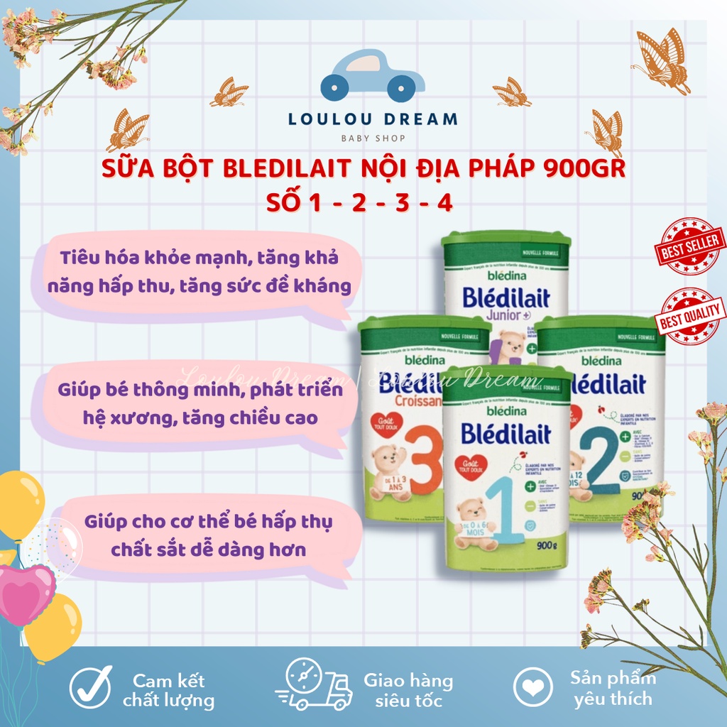 Sữa bột Bledilait Bledina Pháp số 1,2,3,4 tăng cân cho bé hộp 900g [BAY AIR]