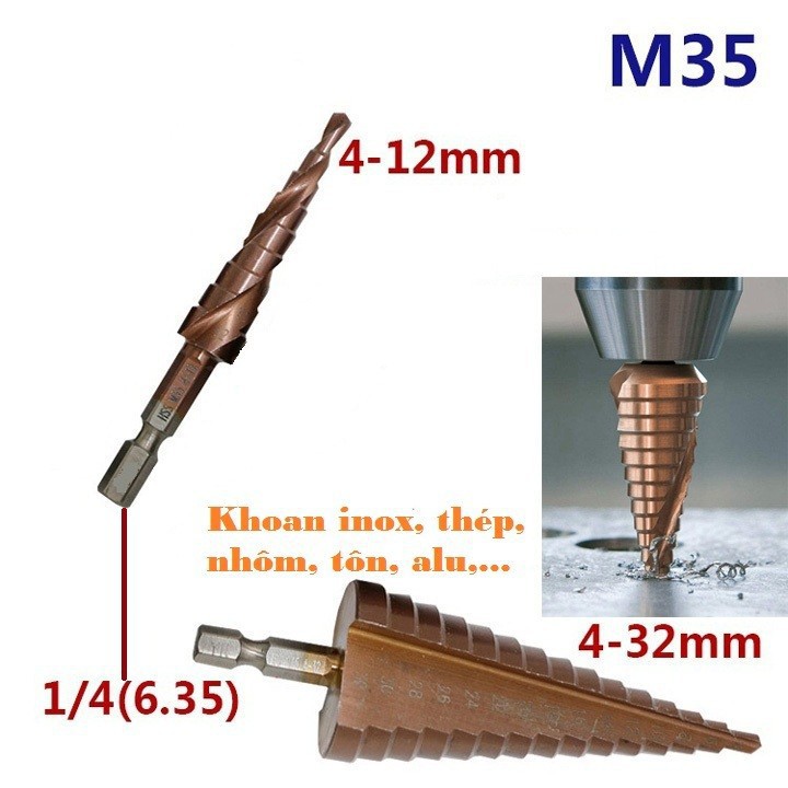 Bộ 2 mũi khoan tháp hss coban m35 khoan inox, thép, sắt, nhôm, tôn,..