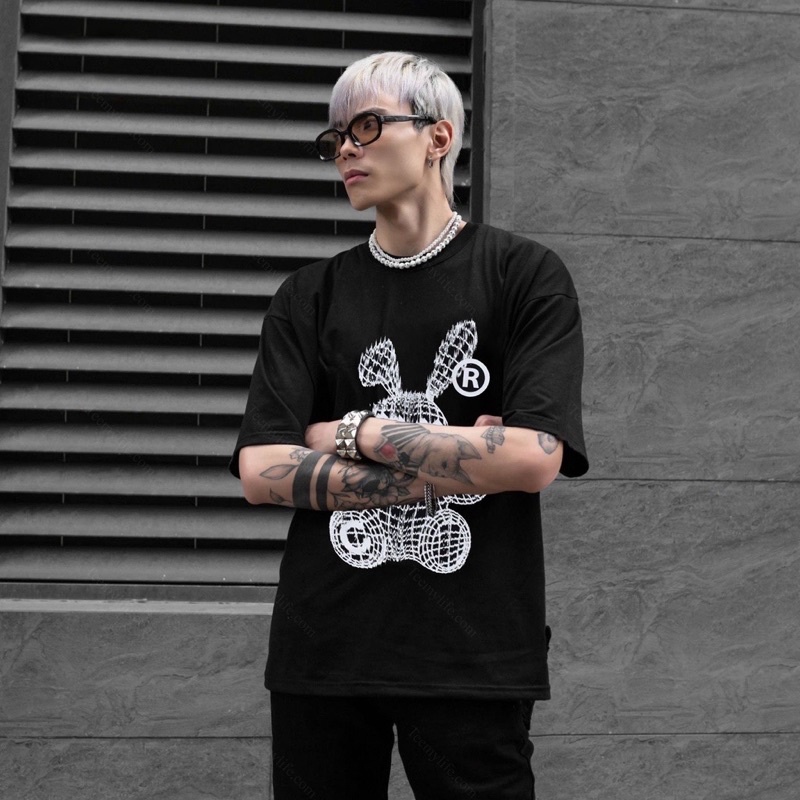 Áo thun tay lỡ Thỏ Mắt XX chất cotton form rộng unisex nam nữ 2 màu