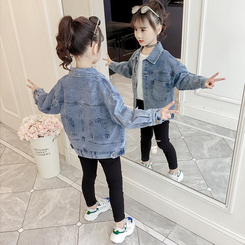 Áo khoác nữ da jeans 2021 s ách trang phục nữ trang trang thời trang trang trang nữ trang trẻ em mặc áo trẻ mùa thu