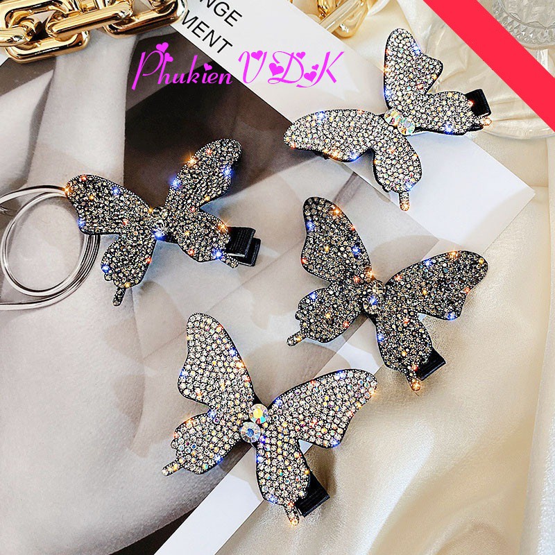 Kẹp tóc mái bươm bướm đính đá nhiều màu lấp lánh