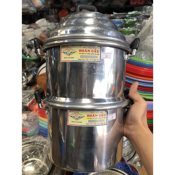 Chỏ hấp nhôm xịn loại 1 có tem chính hãng Hoàn Cầu hai tầng hấp xôi hấp bánh bao 20cm 22cm chỏ hấp há cảo hấp hải sản