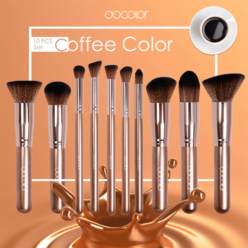 Bộ cọ cao cấp màu cà phê 10 cây Docolor Pieces Makeup Brushes Set
